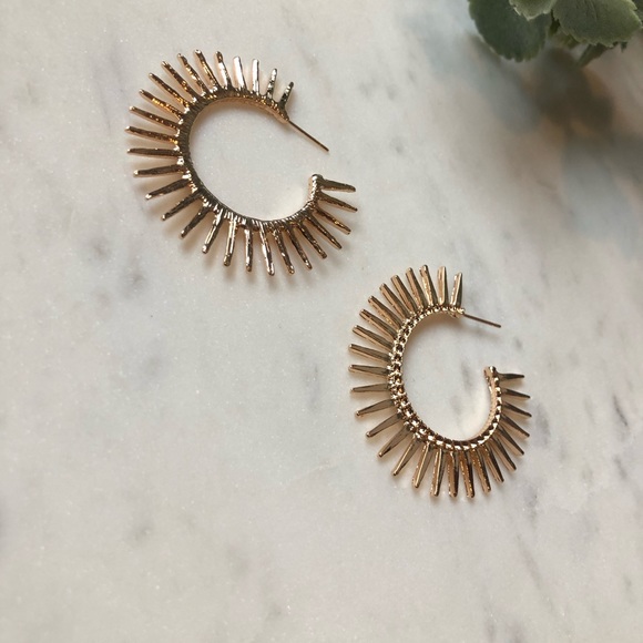 The Ruby - Textured Sunshine Hoop Earrings - Picture 3 of 6